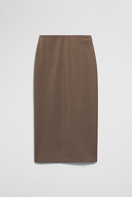 Wool Blend Midi Tailored Skirt