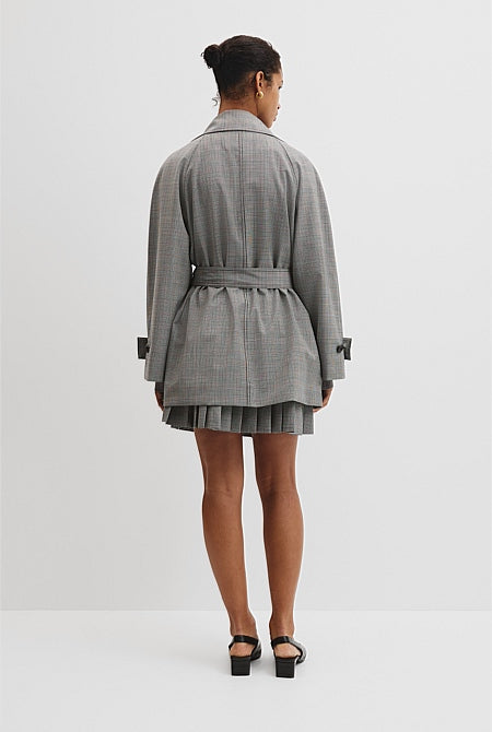 Wool Blend Funnel Check Jacket