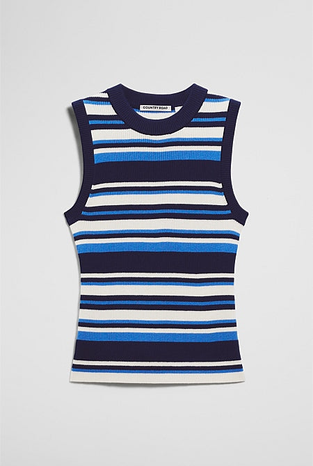 Australian Merino Crew Neck Stripe Knit Tank