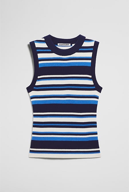 Australian Merino Crew Neck Stripe Knit Tank