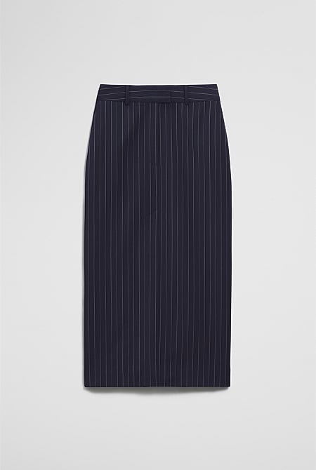 Wool Blend Tailored Pinstripe Column Skirt