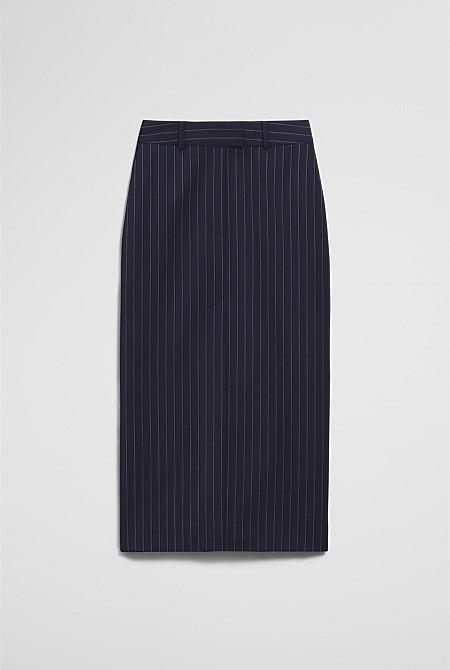 Wool Blend Tailored Pinstripe Column Skirt