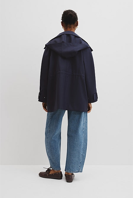 Wool Blend Tailored Funnel Coat
