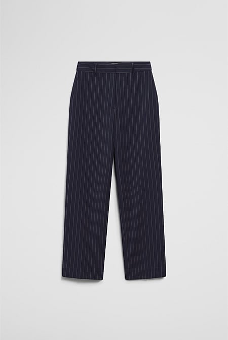 Wool Blend Tailored Straight Pinstripe Pant