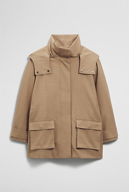 Wool Blend Tailored Funnel Coat