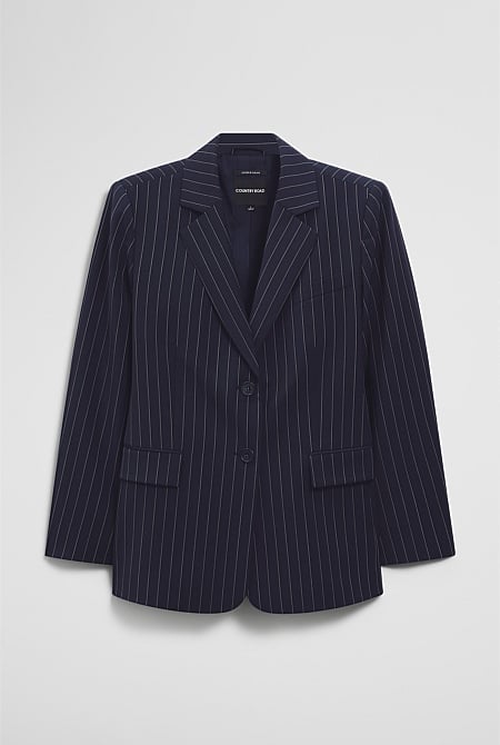 Wool Blend Classic Pinstripe Blazer