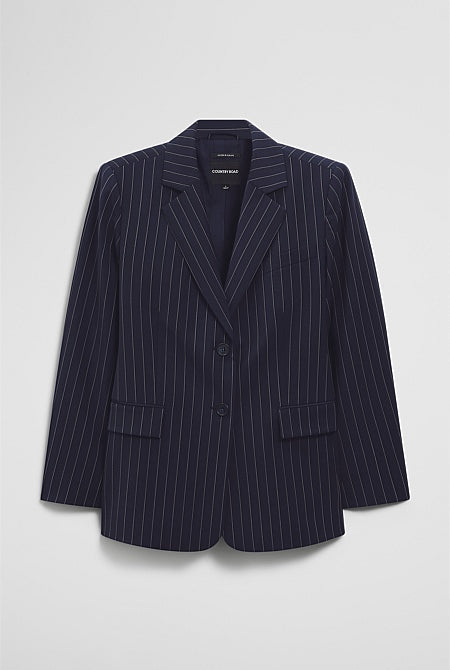 Wool Blend Classic Pinstripe Blazer
