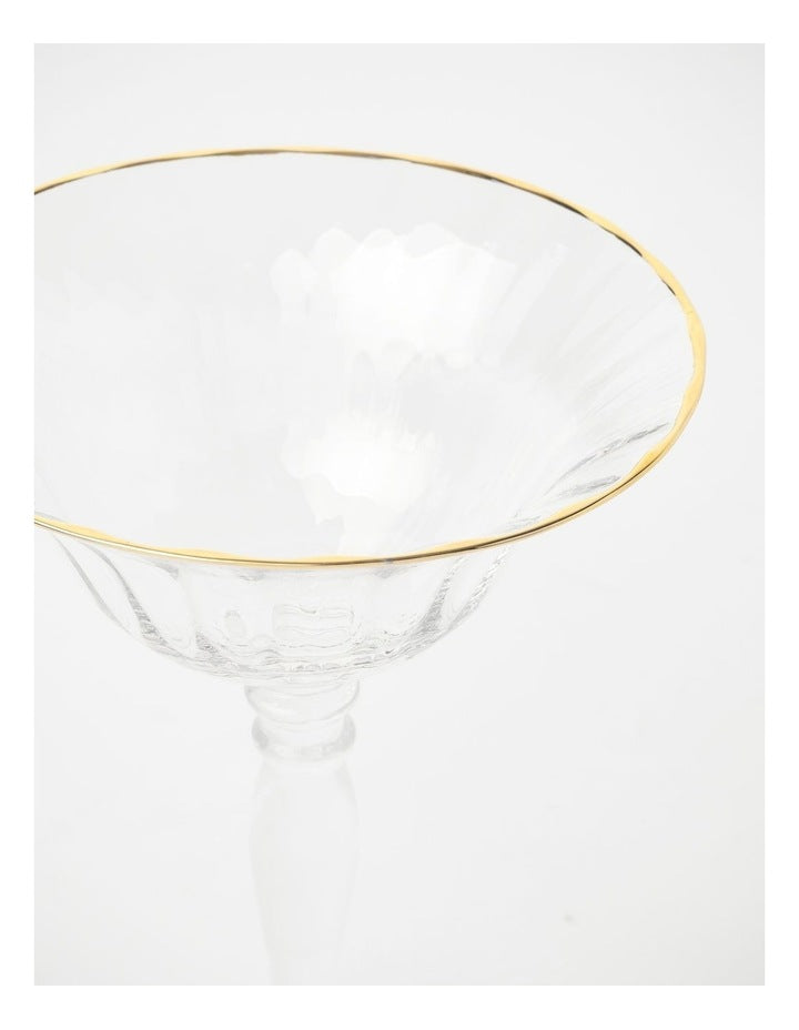 Gabrielle Martini Glass Set of 4 Gold Rib in Clear