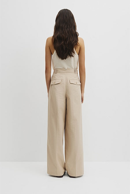 Cotton Blend Pleat Front Pant