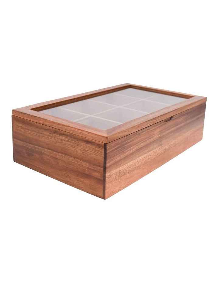 Pantry 8 Divider Tea Box With Window Lid Acacia
