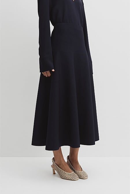 Fluted Knit Midi Skirt