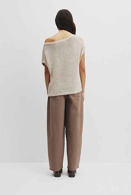 Organically Grown Cotton Asymmetric Tape Knit T-Shirt