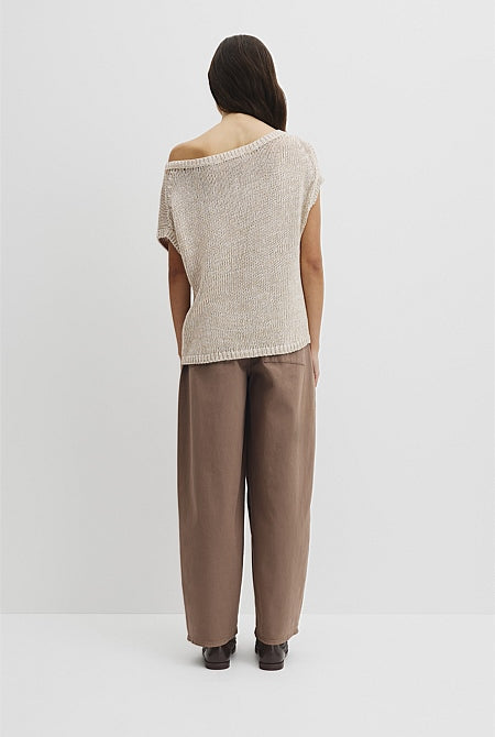 Organically Grown Cotton Asymmetric Tape Knit T-Shirt