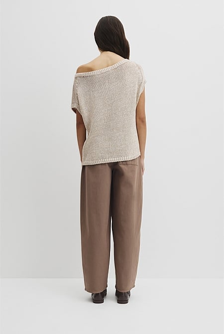 Organically Grown Cotton Asymmetric Tape Knit T-Shirt