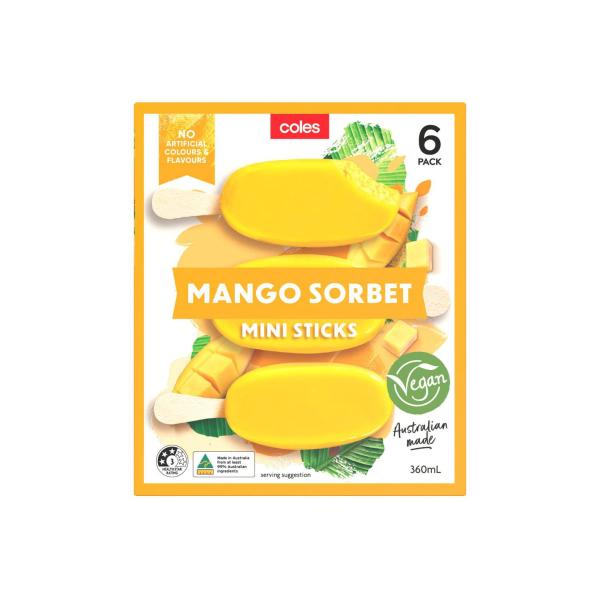COLES MANGO SORBET 6 PACK:.:360ML
