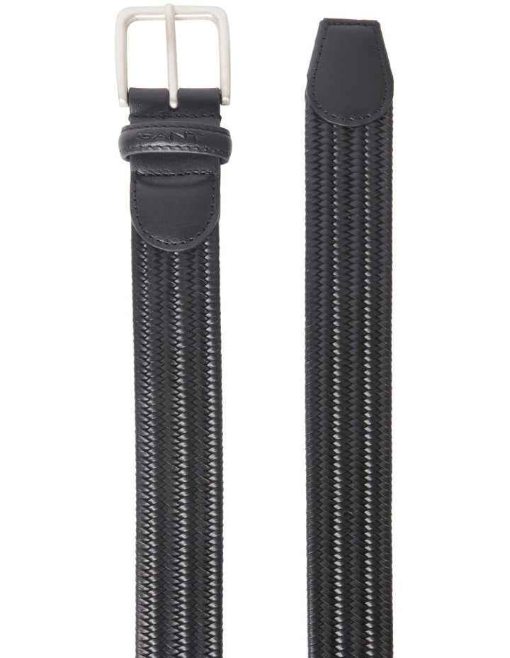 Leather Elastic Braided Belt in Black