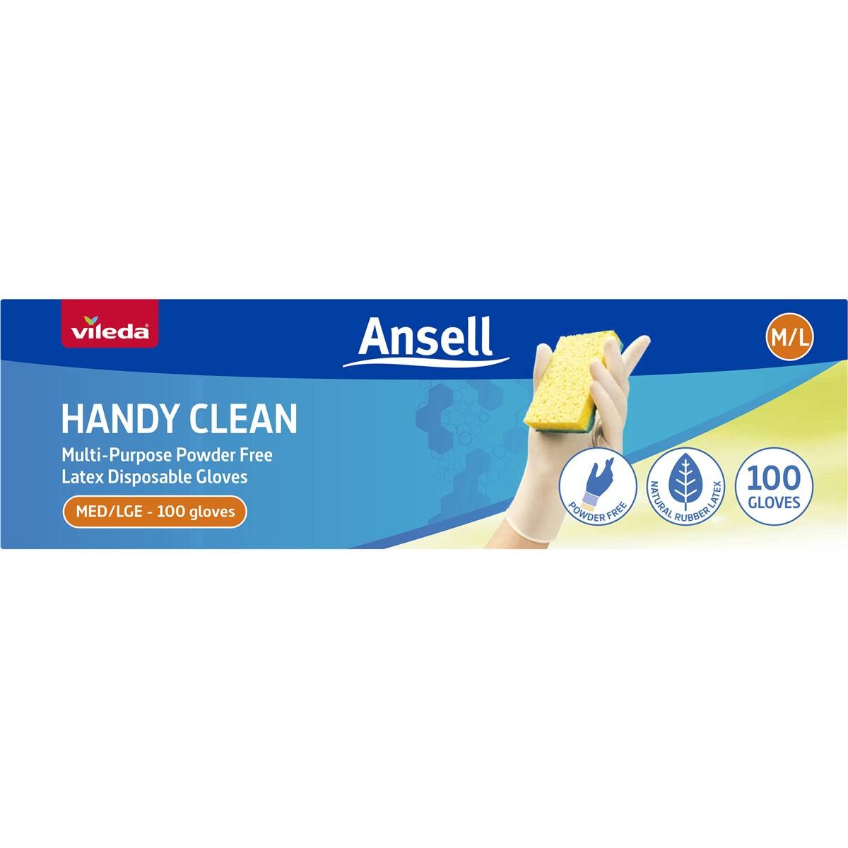 Vileda Ansell Handy Clean Latex Multi-Purpose Gloves m/l 100 Pack