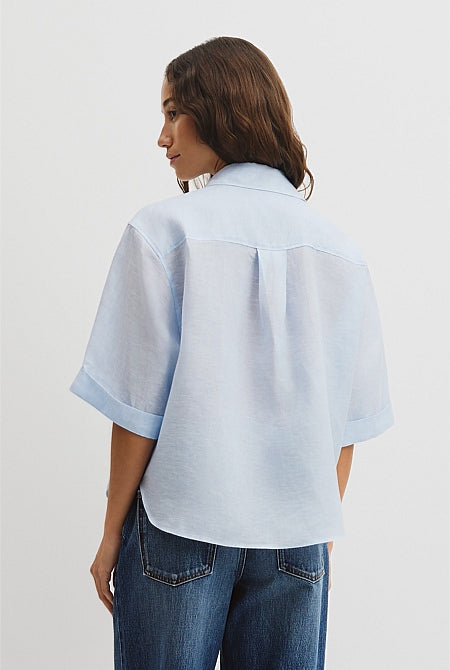 Short Sleeve Crop Linen Shirt