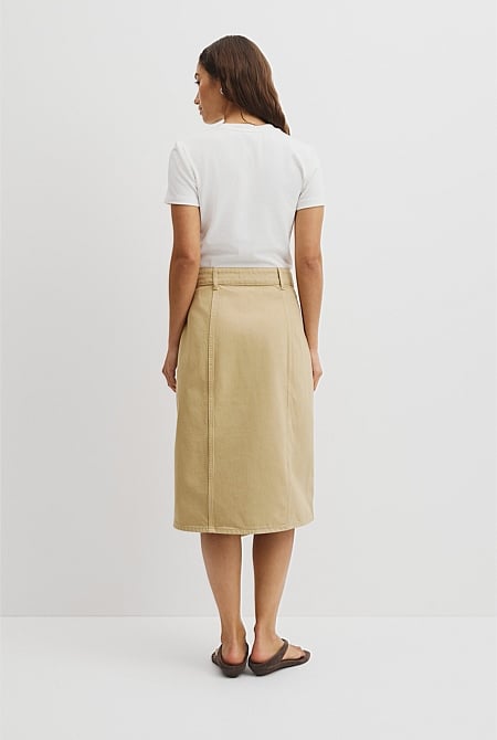 Denim Wrap Midi Skirt