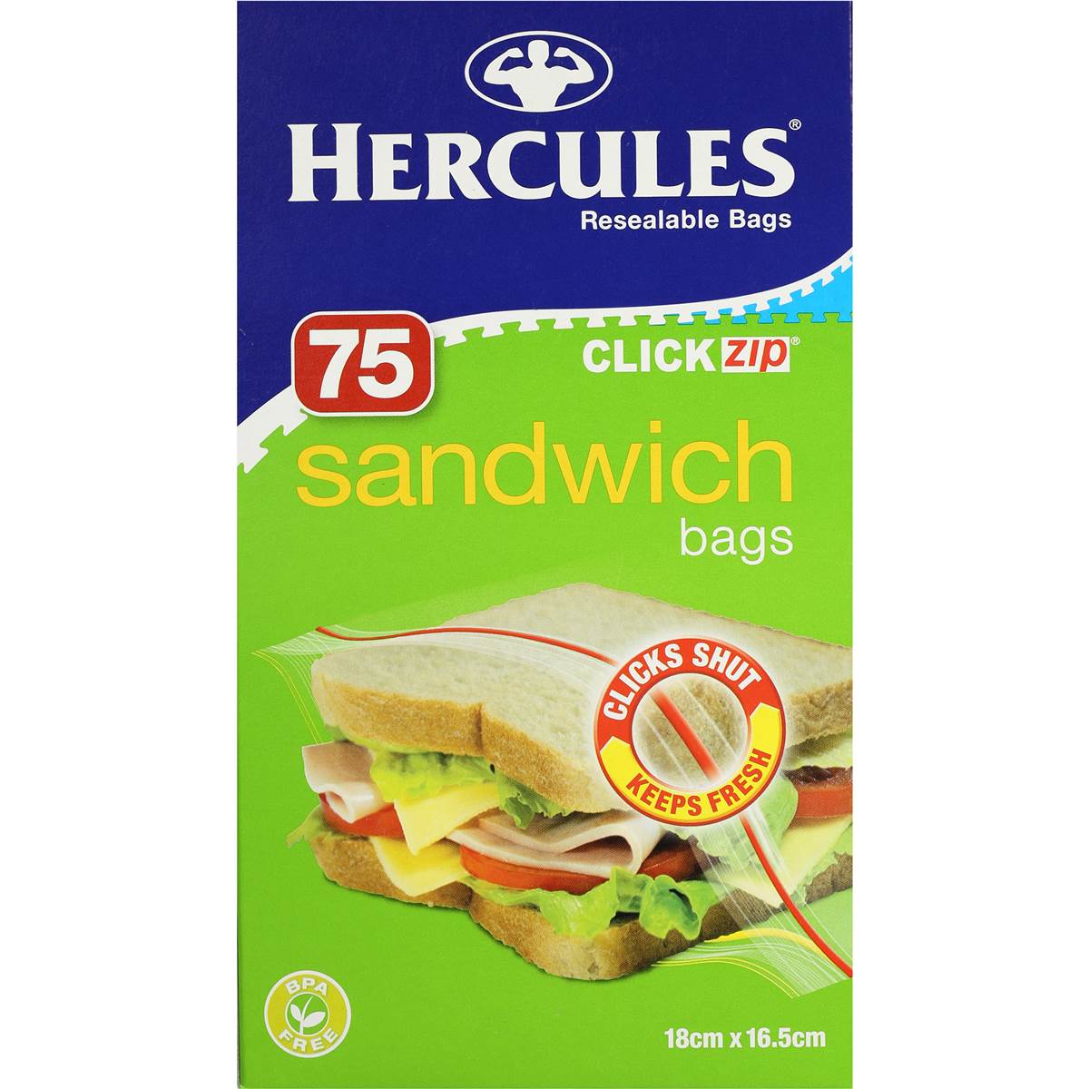 Hercules Click Zip Resealable Sandwich Bags 75 pack