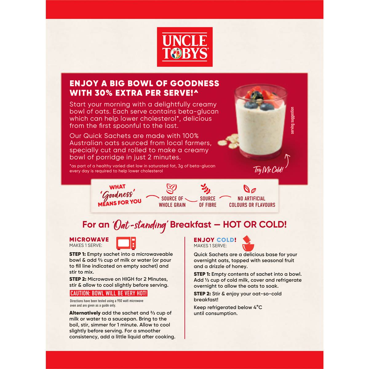 Uncle Tobys Oats Quick Sachets Big Bowl Original Porridge 368g