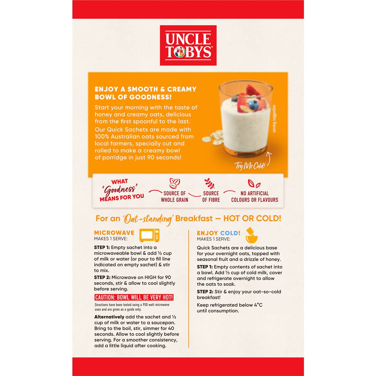 Uncle Tobys Oats Sachets Creamy Honey 10 pack 350g