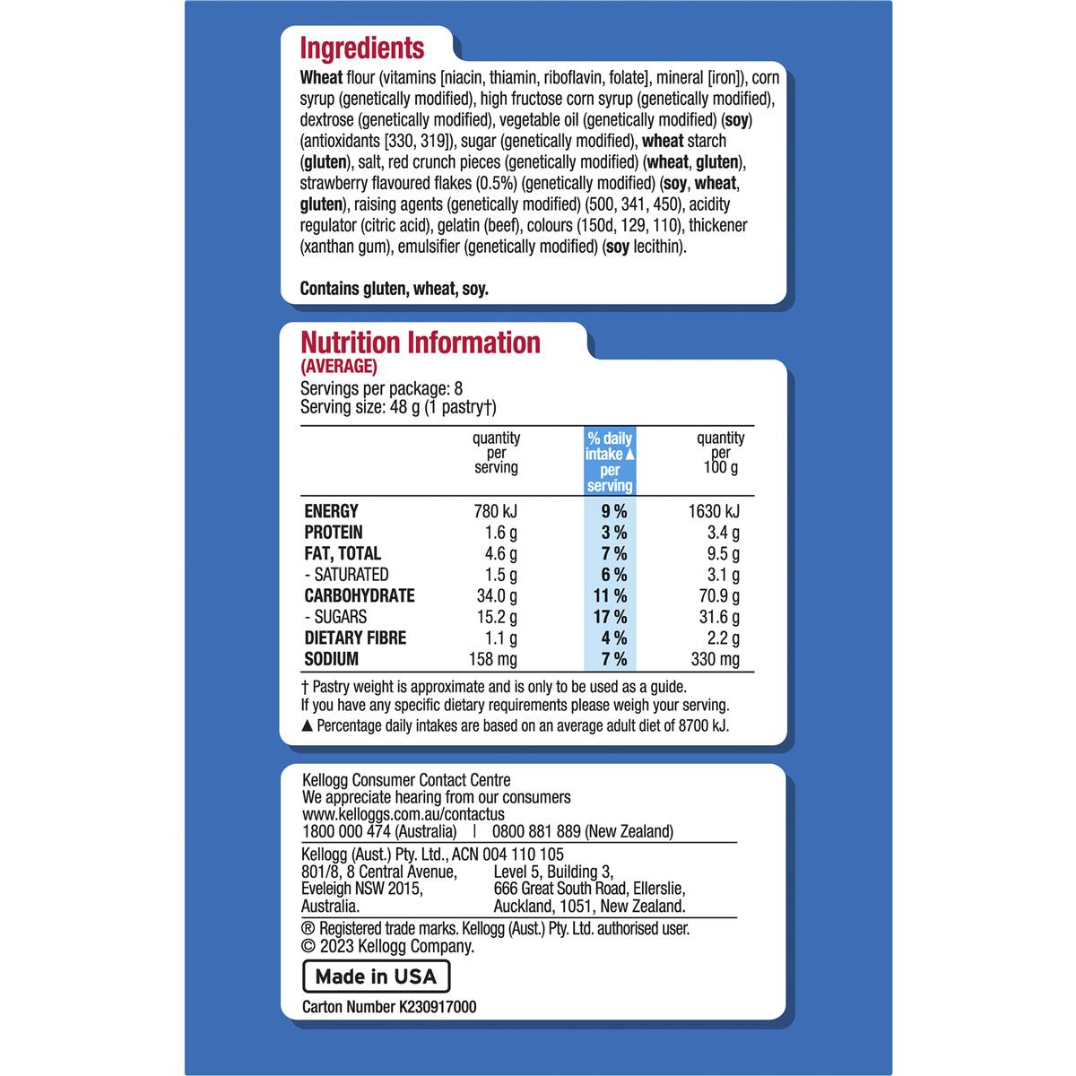 Kellogg's Pop Tarts Frosted Strawberry Toaster Pastries 384g