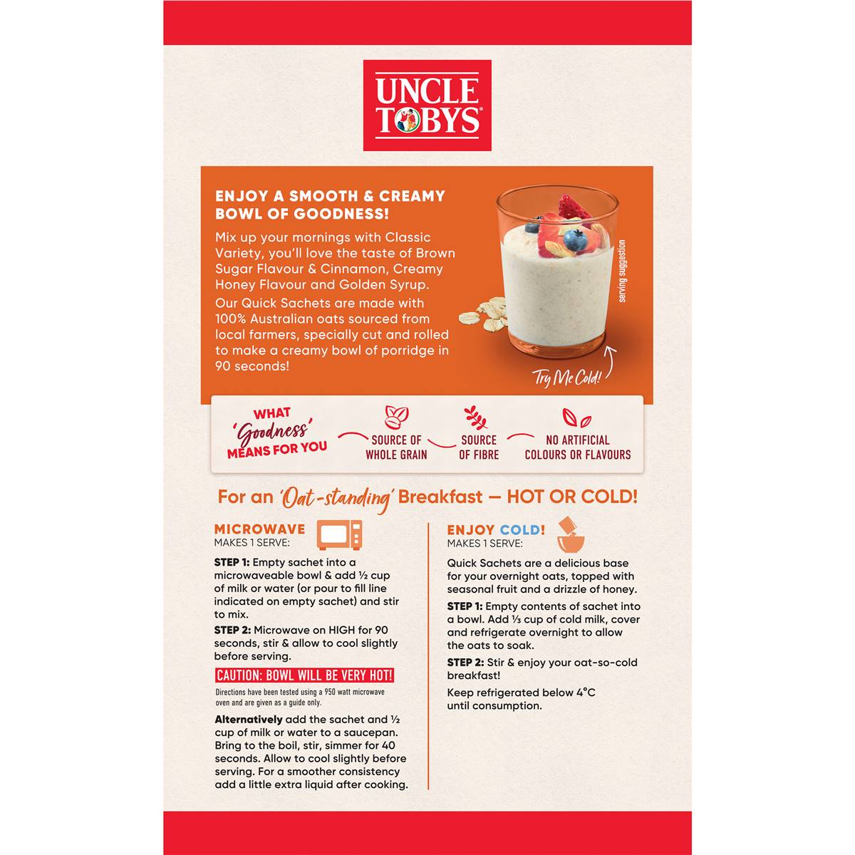 Uncle Tobys Oats Quick Sachets Classic Variety Porridge 350g