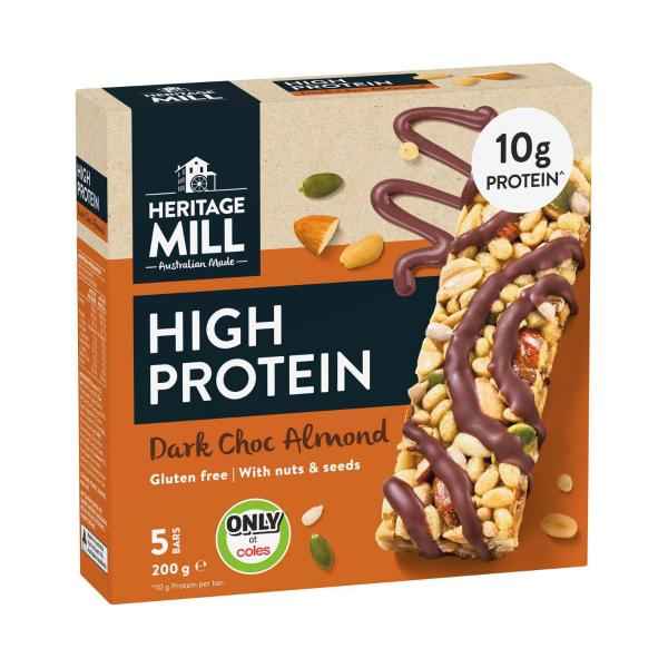 HERITAGE MILL HIGH PROTEIN BARS DARK CHOC ALMOND 200G