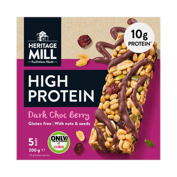 HERITAGE MILL HIGH PROTEIN BARS DARK CHOC BERRY 200G