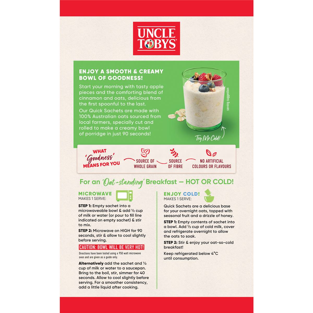 Uncle Tobys Oats Quick Sachets Apple & Cinnamon Porridge 350g