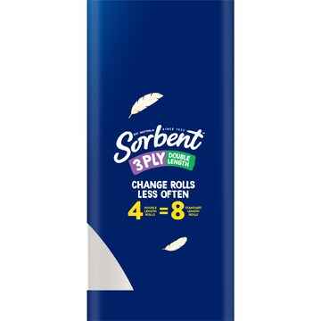 Sorbent Double Length 3 Ply Toilet Paper 4 pack