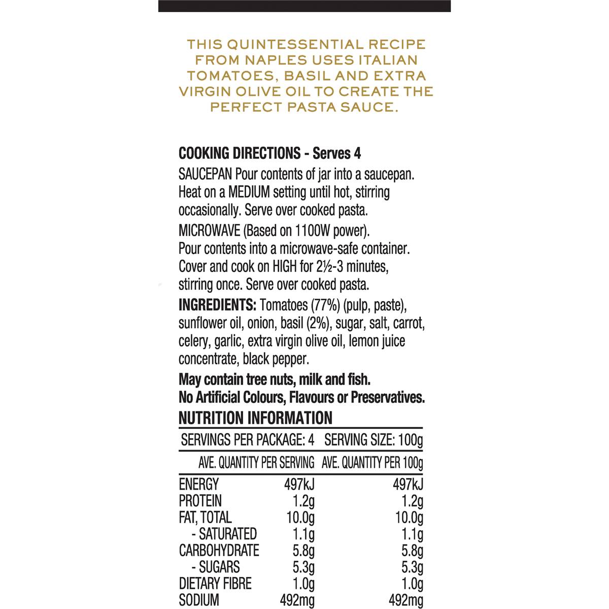Providore Premium Sugo Basilico Pasta Sauce 400g