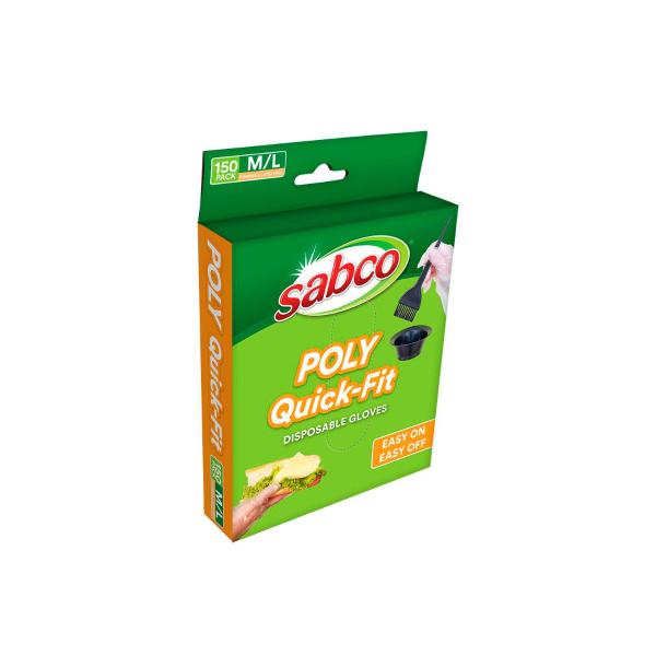 SABCO POLY QUICK-FIT DISPOSABLE GLOVES M/L 150 PK