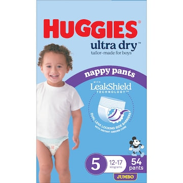 Huggies Ultra Dry Nappy Pants Boys Size 5 (12-17kg) 54 pack