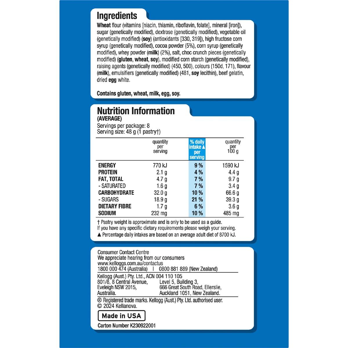 Kellogg's Pop Tarts Frosted Cookies & Crème Toaster Pastries 384g