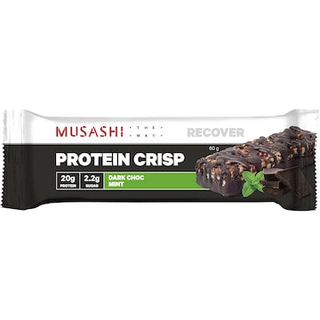 Musashi Crisp Protein Bar Dark Chocolate Mint, Low Sugar, 60g