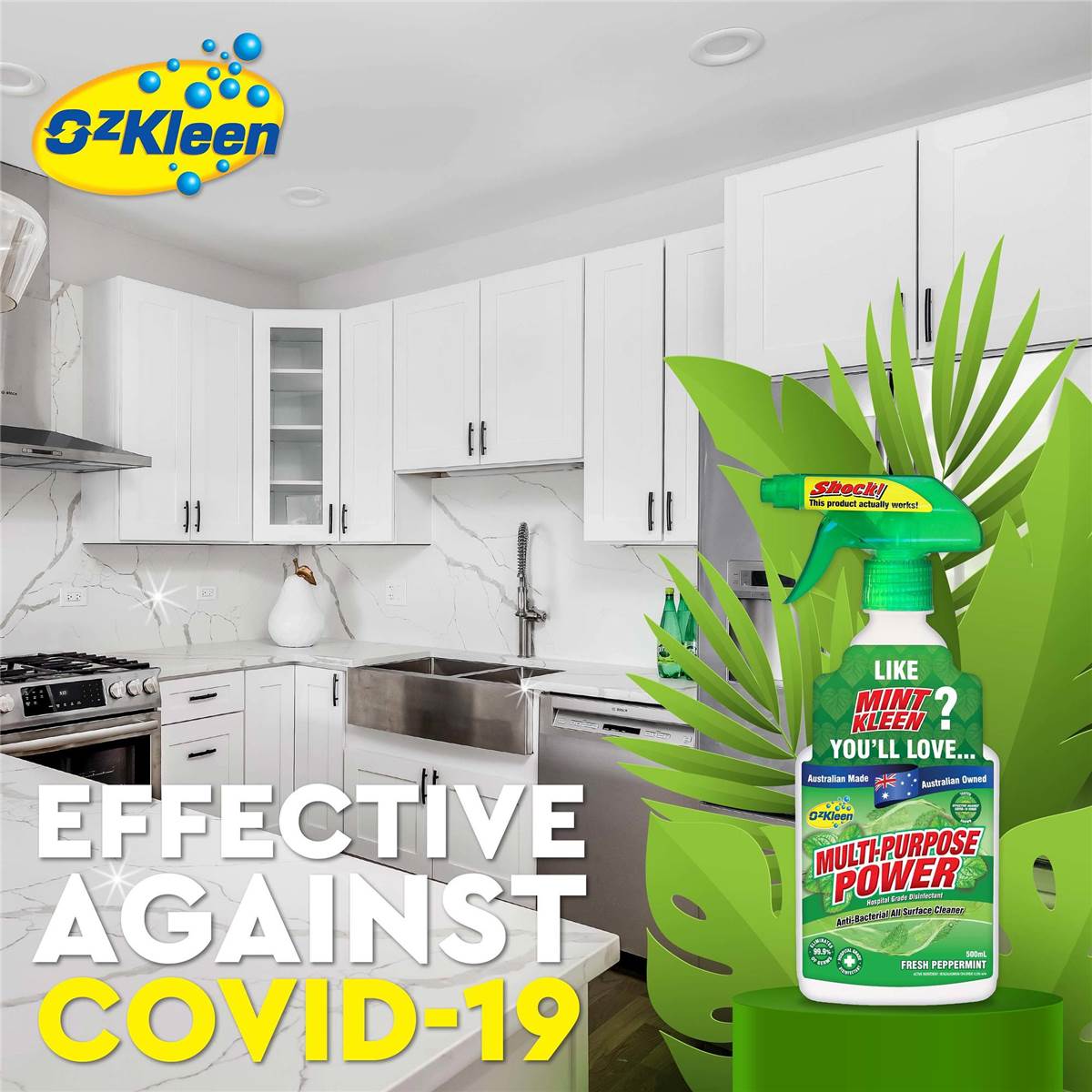 OzKleen Multi-Purpose Power Peppermint Antibacterial Cleaner Trigger 500mL