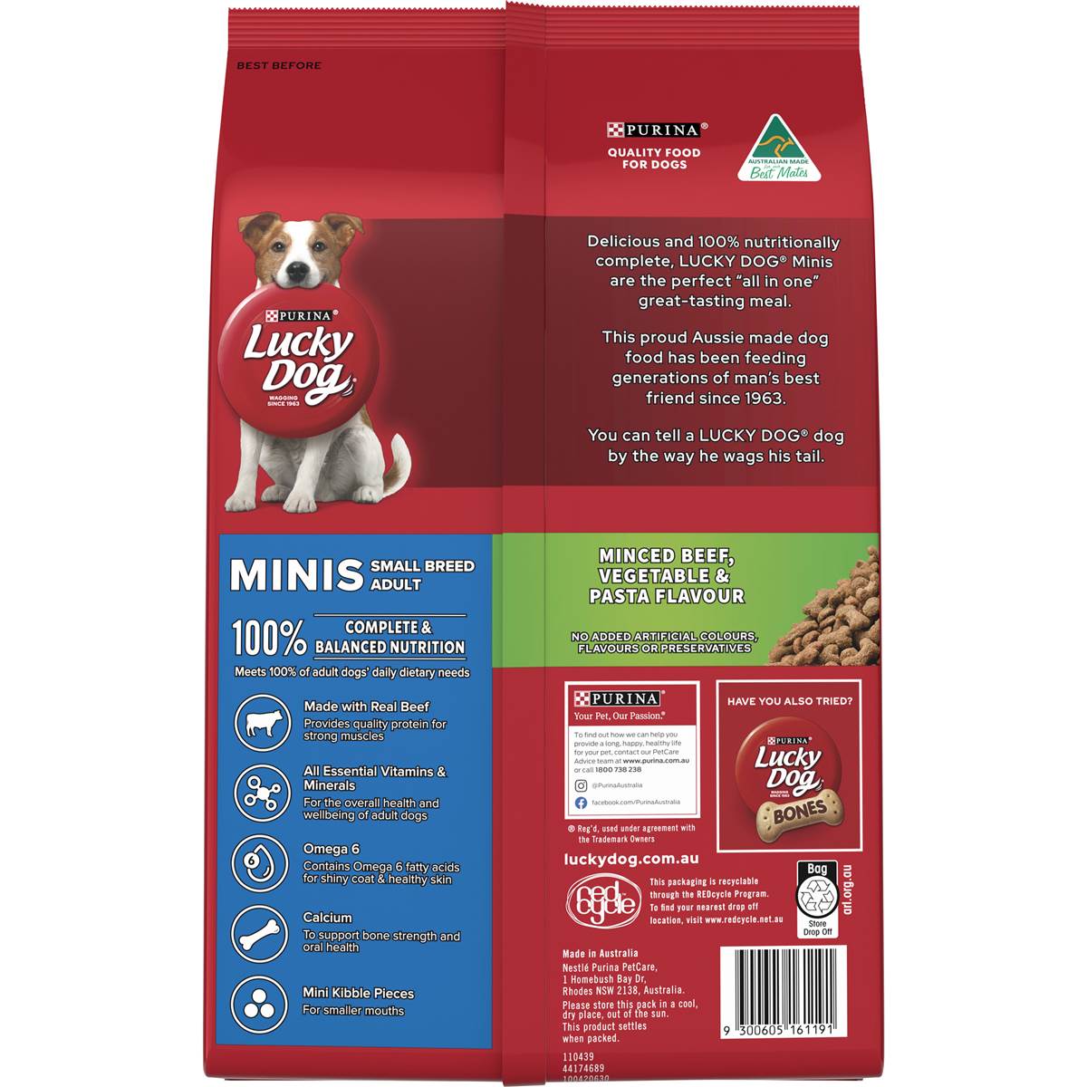 Lucky Dog Adult Minis Minced Beef, Vege & Pasta Dry Dog Food 3kg