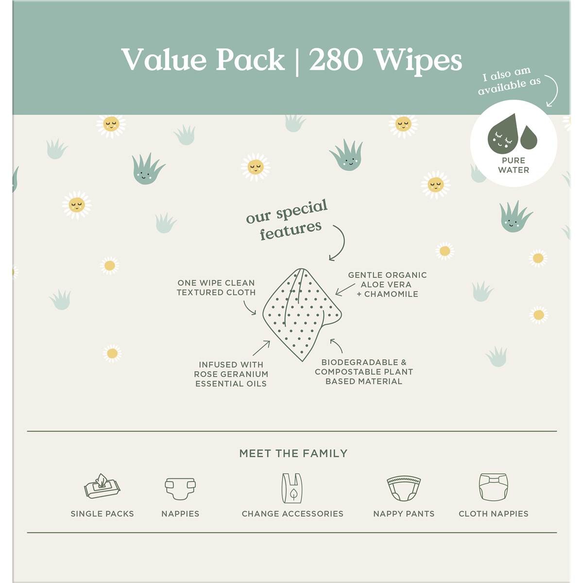 Tooshies ECO Wipes Aloe Vera & Chamomile Baby Wipes 280 pack