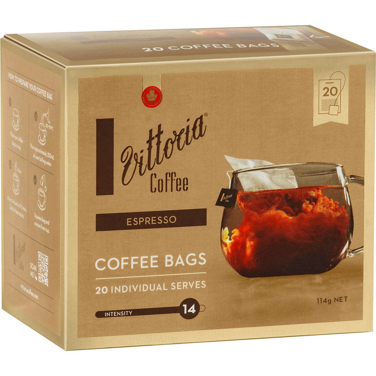 Vittoria Coffee Bags Espresso 20 Pack