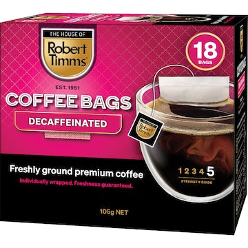 Robert Timms Coffee Bags Decaffeinated 18 pack