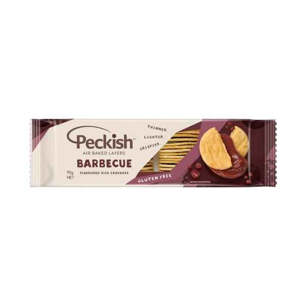 PECKISH RICE CRACKERS:TANGY BBQ:.:90 GRAM