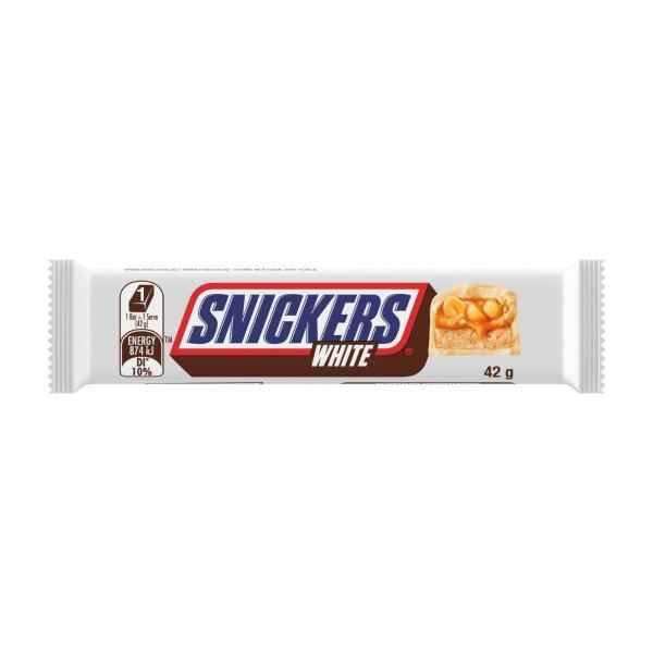 SNICKERS WHITE CHOCOLATE BAR PEANUTS CARAMEL 42G