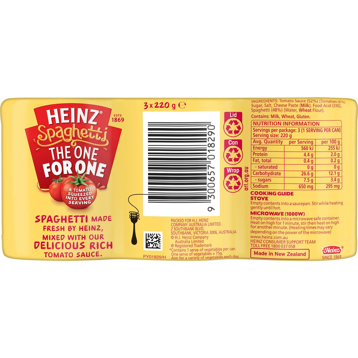 Heinz Canned Spaghetti Pasta Pasta Tinned Spaghetti 220g x 3 pack