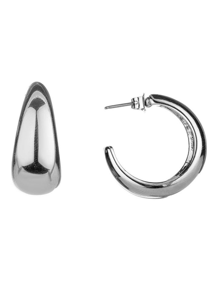Thick Half Hoop Earring in Rhodium