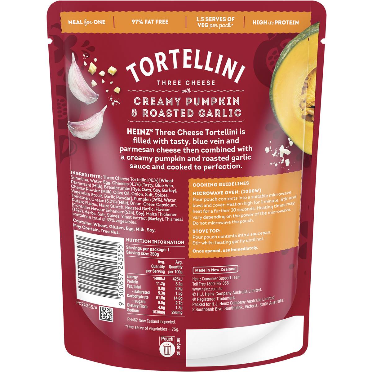 Heinz Tortellini Three Cheese Pasta With Creamy Pumpkin & Garlic 350g