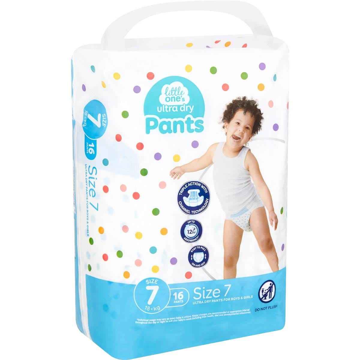 Little One's Ultra Dry Nappy Pants Size 7 18+ kg Boys & Girls 16 pack