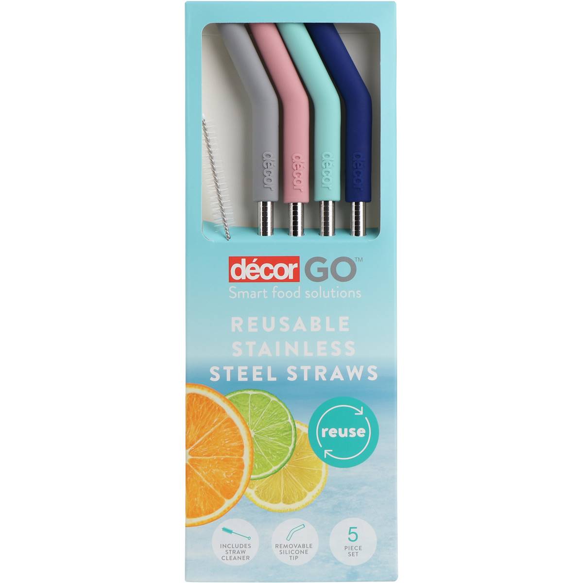 Decor Reusable Stainless Steel Straws 4 pack