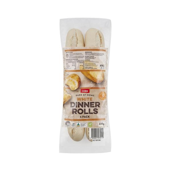 COLES WHITE DINNER ROLLS 6 PACK